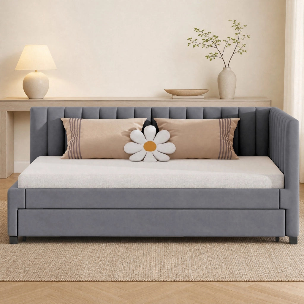 LETTO Estraibile 90x200 cm in velluto grigio con rete a doghe