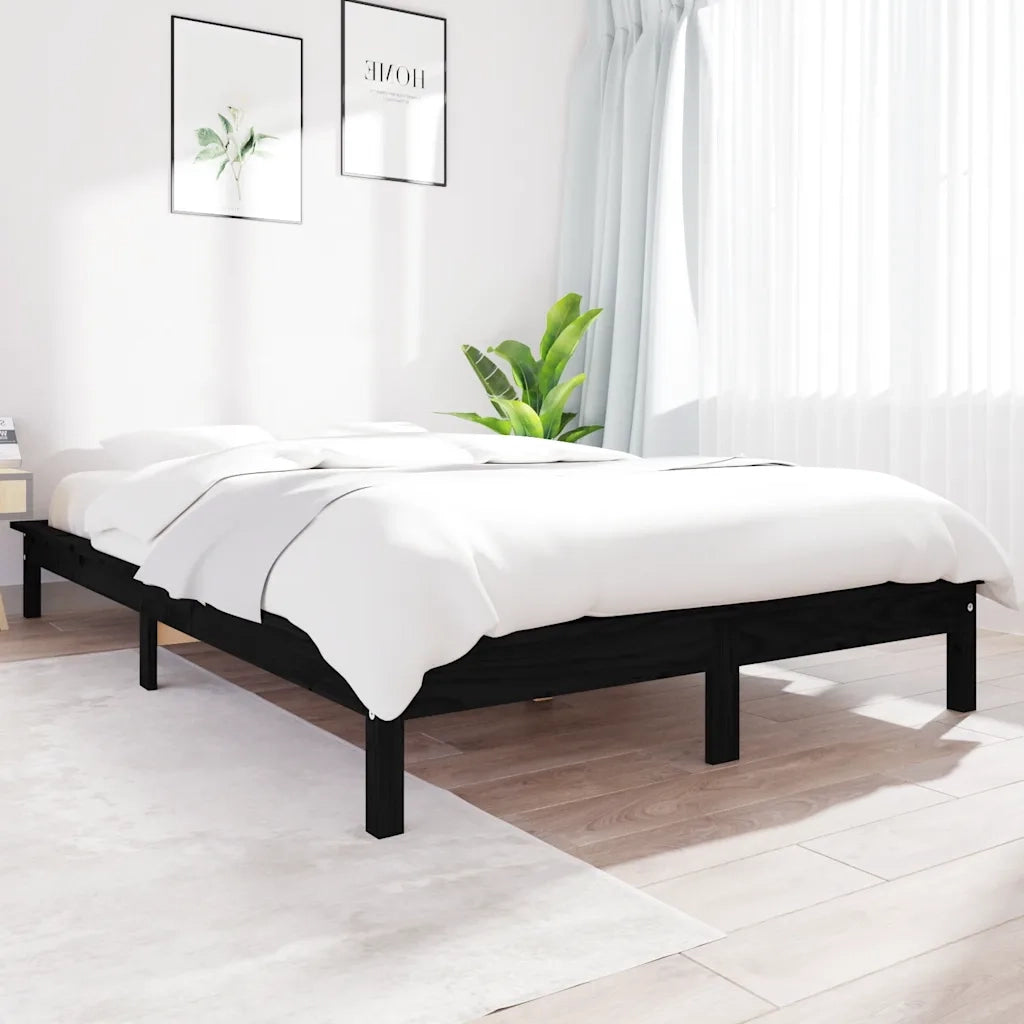 Giroletto-Struttura Letto Nero 150x200 cm King in Legno Massello di Pino