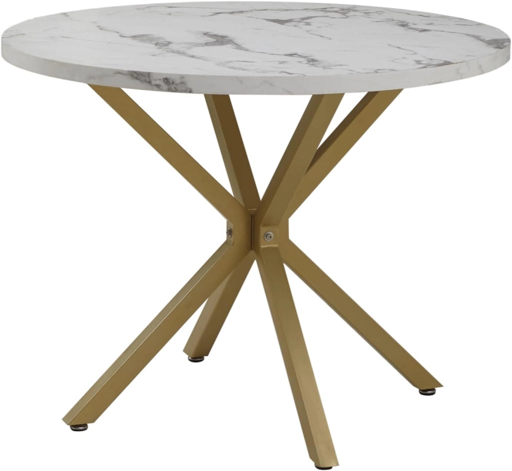 GrandCA HOME Set Tavolo e Sedie da Pranzo, Tavolo da Pranzo Rotondo da 100 CM e 4 Sedie Moderne in Lino, per Sala da Pranzo, Cucina, Soggiorno (Marmo + Menta)