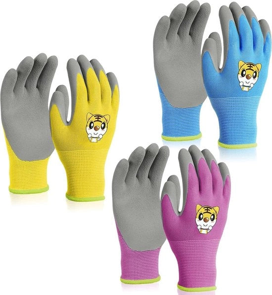 Manichini per bambini - 3 paia guanti di sicurezza con punti PVC - respiranti e antiscivolo - per giardinaggio e campeggio - per bambini sotto i 5 anni