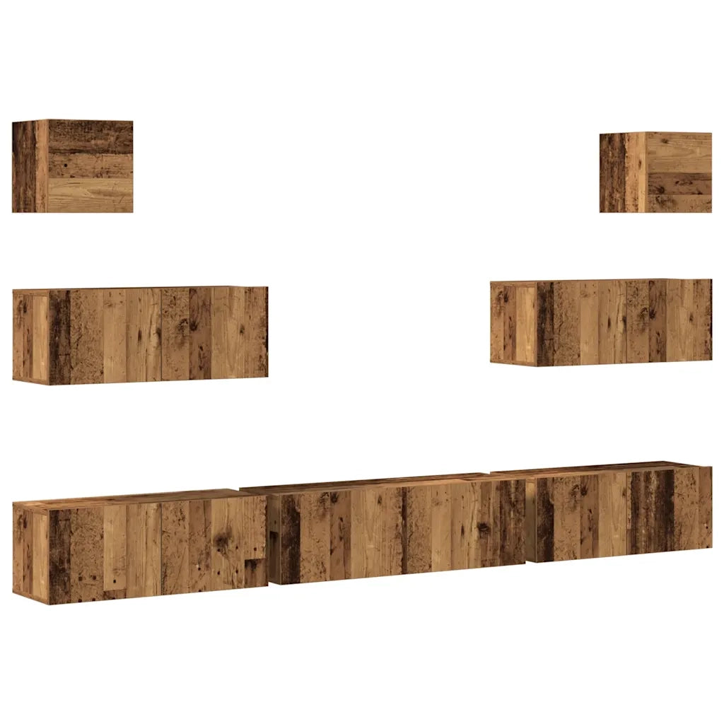 Set Mobile TV 7 pz Montato a Parete Legno Antico in Truciolato 3329211