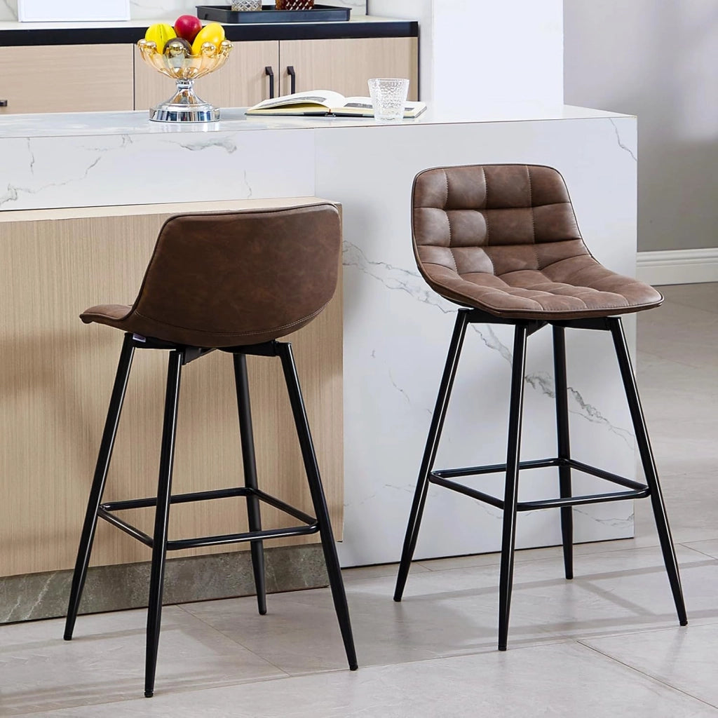 Sgabelli da Bar Stile Industriale Alta Sedia da Cucina in PU Marrone Gambe in Metallo 2 Pezzi