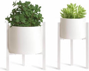 Stendardo per piante metallico regolabile per interni ed esterni - adatto per vasi da 20-30 cm - 33 cm alto cilindrico in bianco