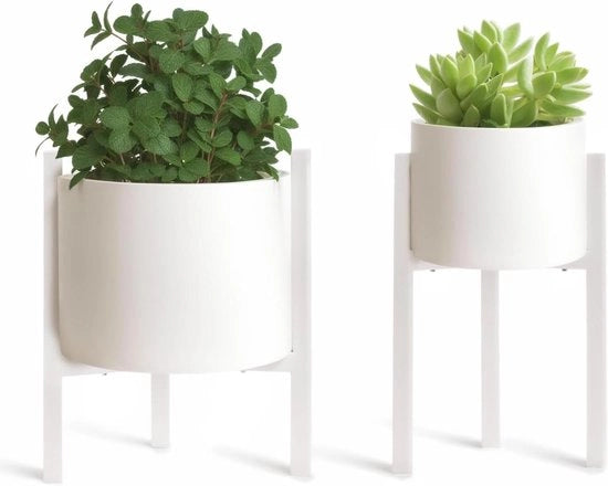 Stendardo per piante metallico regolabile per interni ed esterni - adatto per vasi da 20-30 cm - 33 cm alto cilindrico in bianco