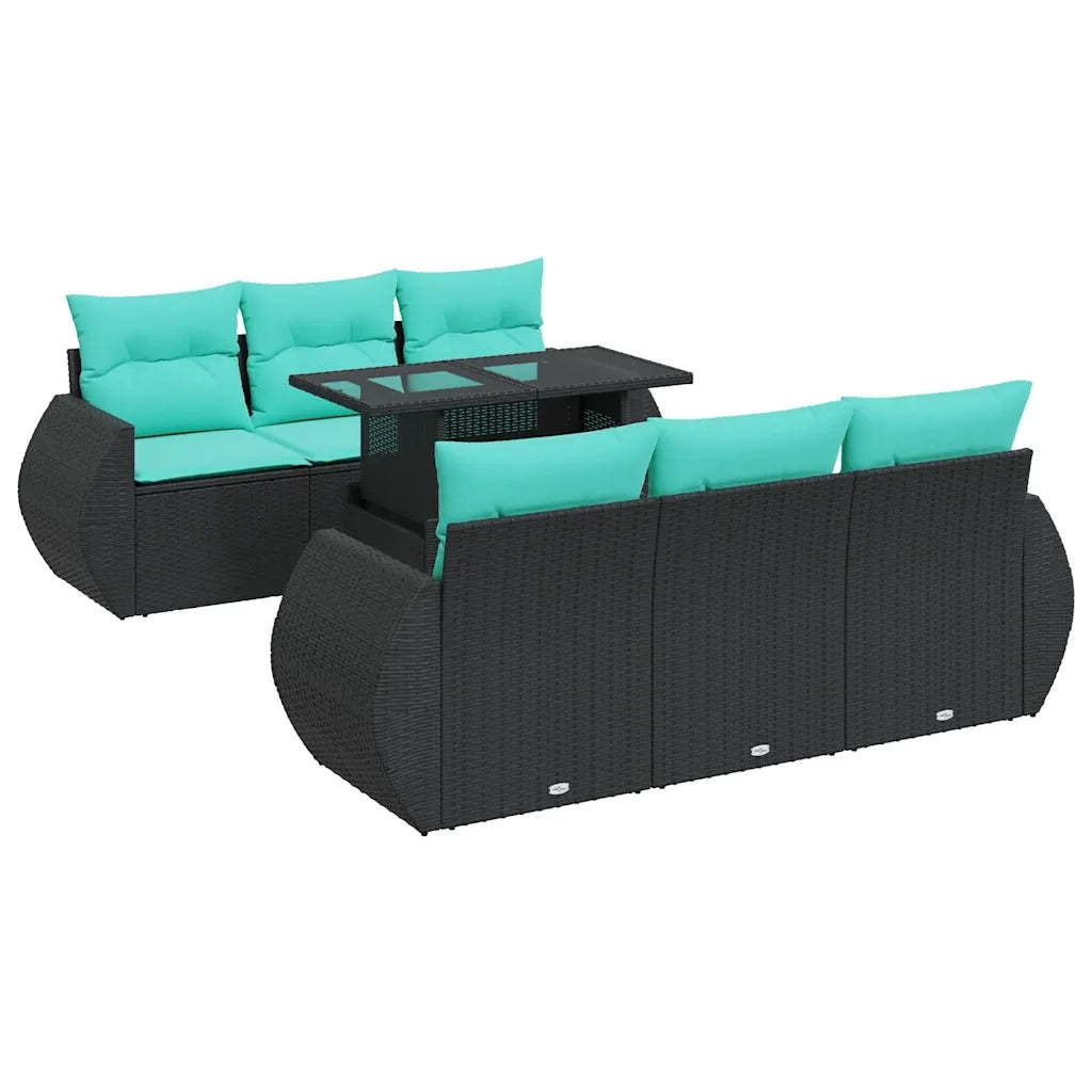 Set Divani da Giardino con Cuscini 7pz Nero Polyrattan Acacia