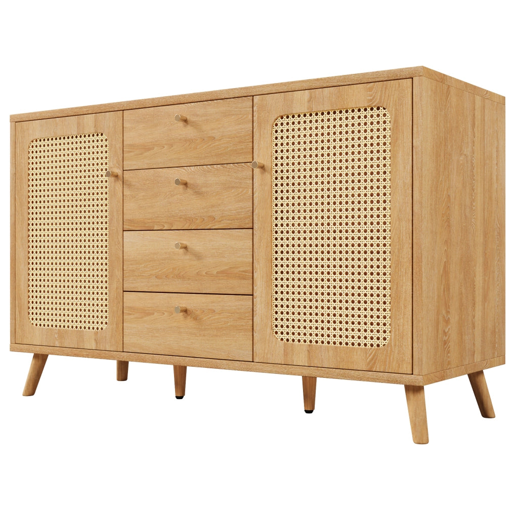 OKWISH Credenza con 2 Ante e 4 Cassetti, Ripiani Regolabili, per Soggiorno Sala da Pranzo Ingresso, 140 x 40 x 86 cm