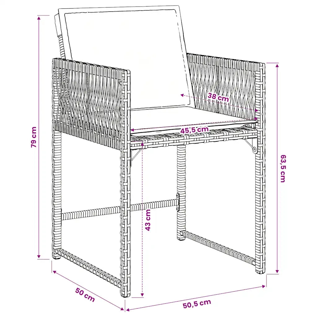 Set da Pranzo da Giardino 5 pz Nero con Cuscini in Polyrattan 3211434