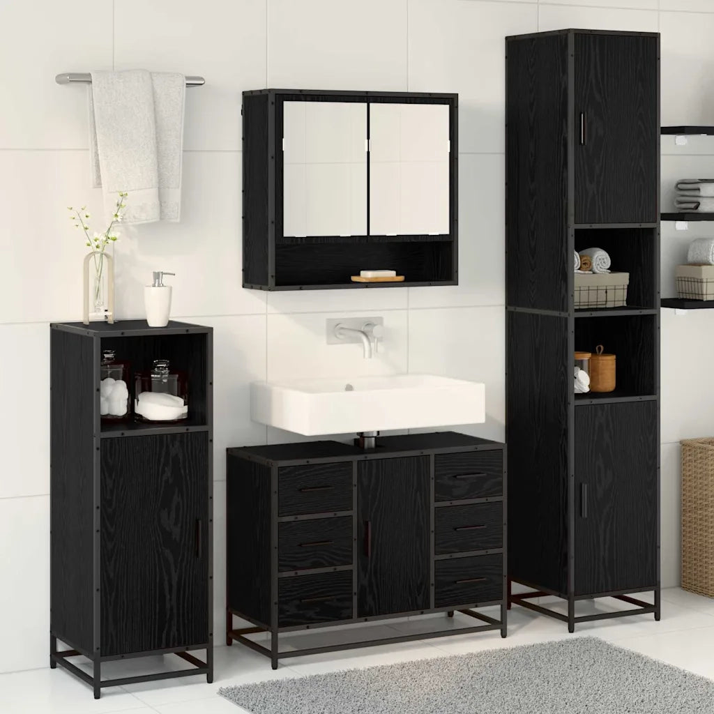 Set di mobili per il bagno 4 pcs Rovere Nero Legno multistrato
