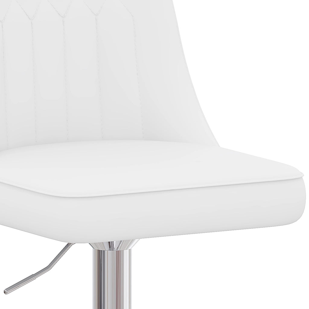 Sgabello da Bar Set da 2 Girevole con Altezza Regolabile, Schienale Trapuntato, Poggiapiedi, in Metallo e PU Bianco Argento