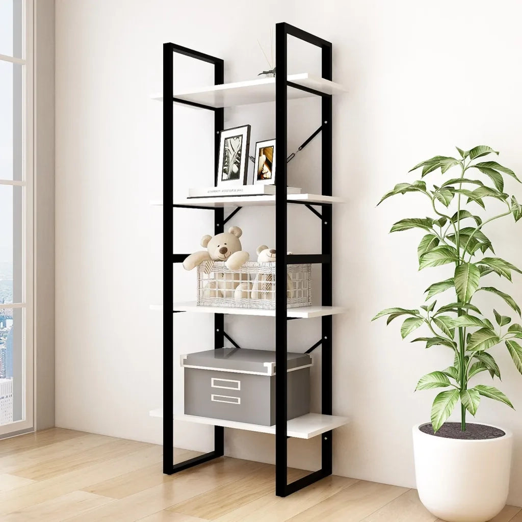 Libreria a 4 Ripiani-Scaffale per Libri-Mobile di Stoccaggio Bianca 60x30x140 cm in Massello di Pino