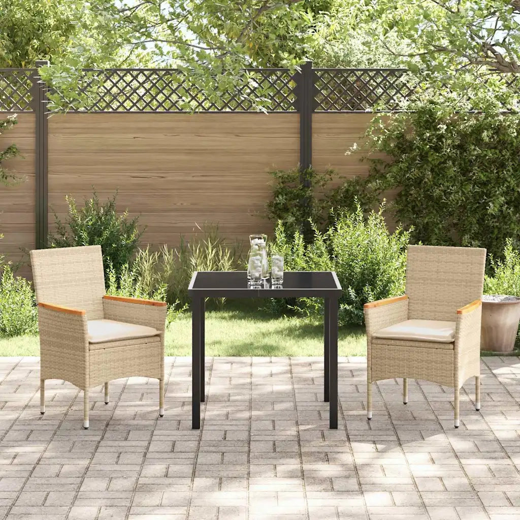 Set da Pranzo per Giardino con cuscino 3 pcs Beige polyrattan 3379856