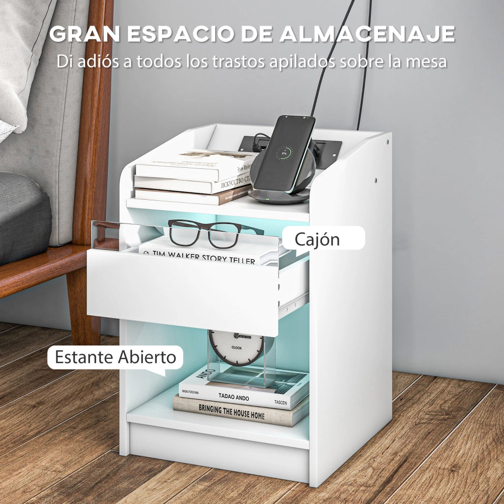 Comodino con LED e USB ¨C zephmum ¨C Bianco 40x40x58 cm
