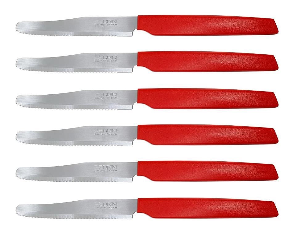 Set 6 Coltelli da Tavola Cucina Active Lama Seghettata Rossi Pedrini