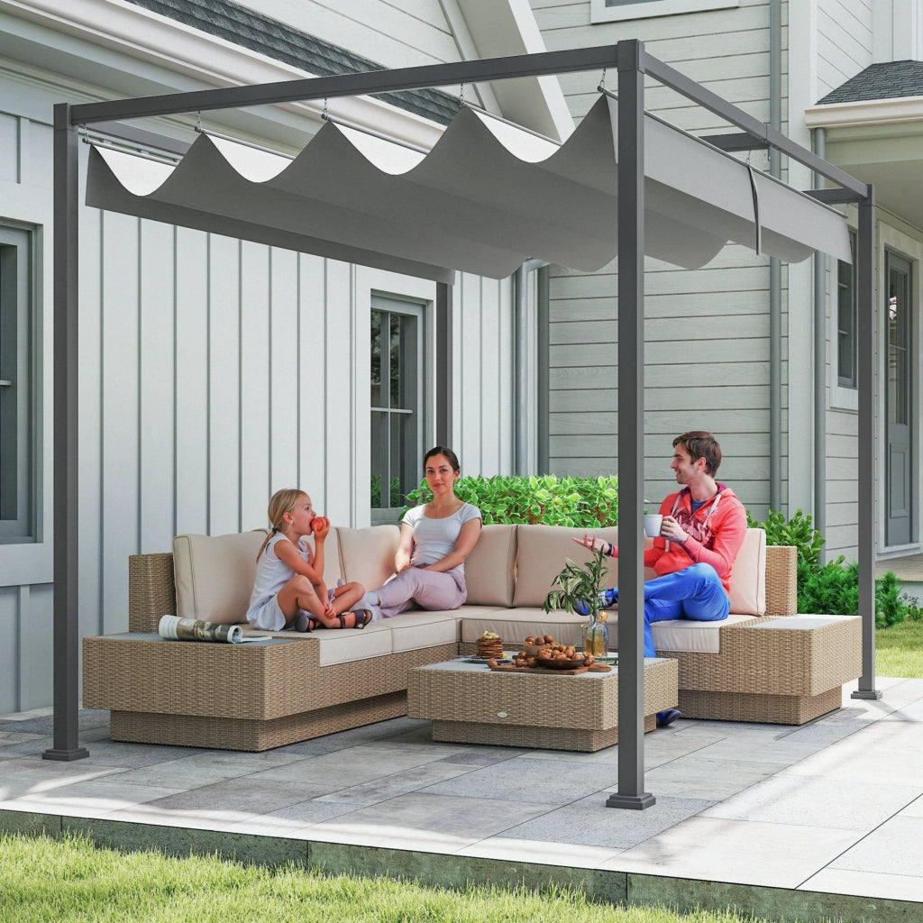 Gazebo Pergola da Giardino 3x2m ¨C zephmum ¨C Metallo, Poliestere, Grigio, Nero