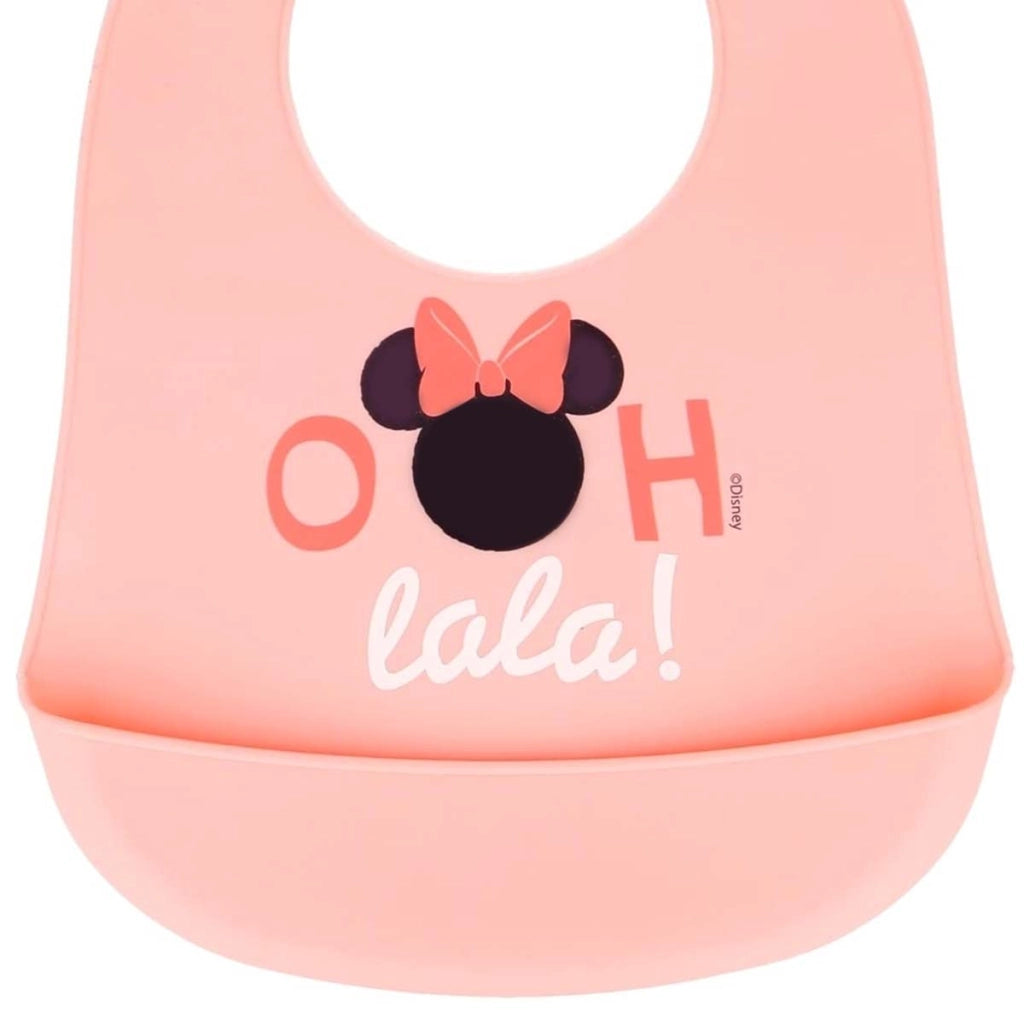 Bavaglino per neonati con chiusura regolabile e tasca raccogli-briciole Rosa Minnie Mouse