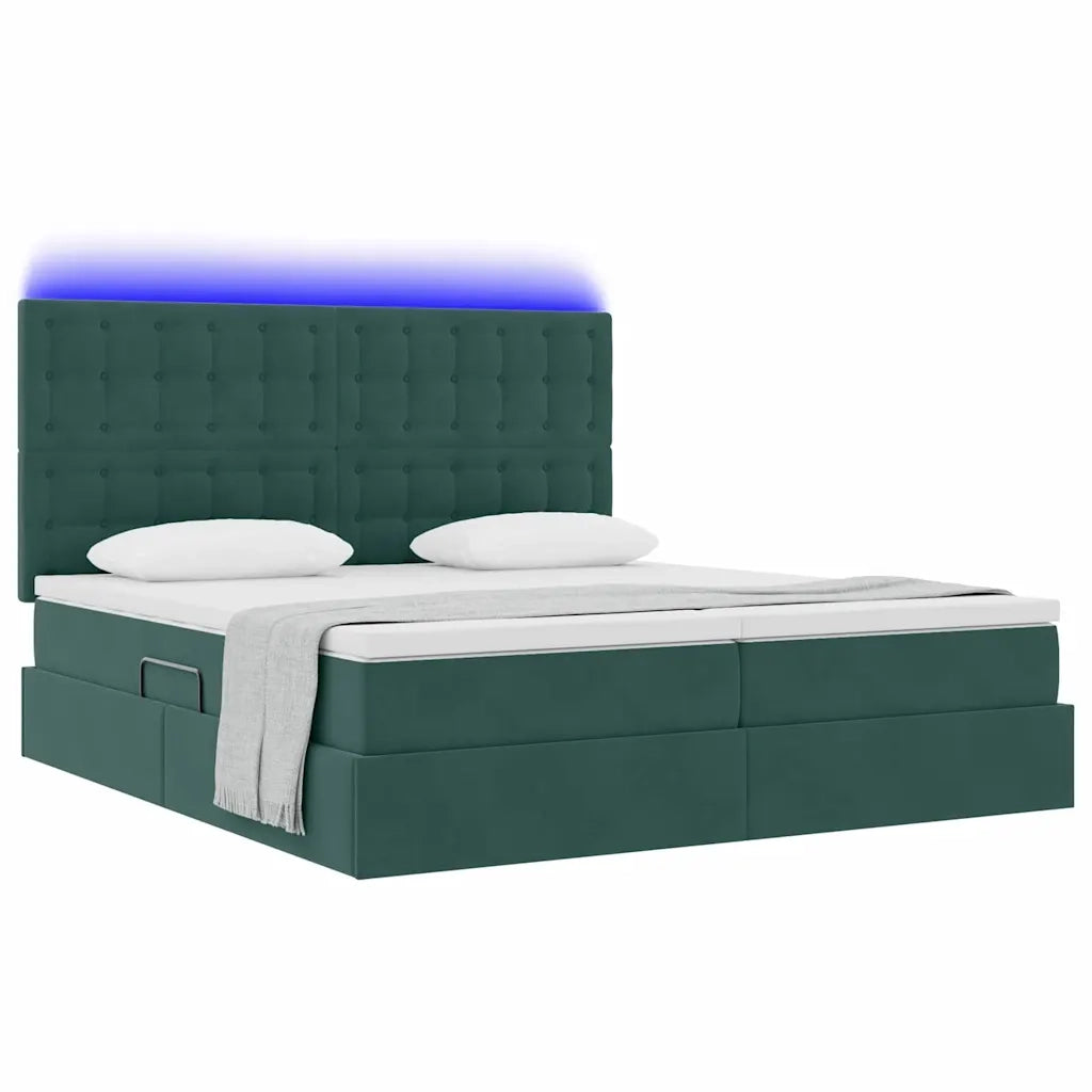Letto con strisce LED Verde Scuro 180 x 200 cm Velluto 3372908