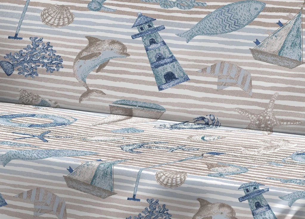 Telo Arredo Granfoulard Copritutto Salvadivano 100% Cotone Dis. Mare - Singolo - Beige