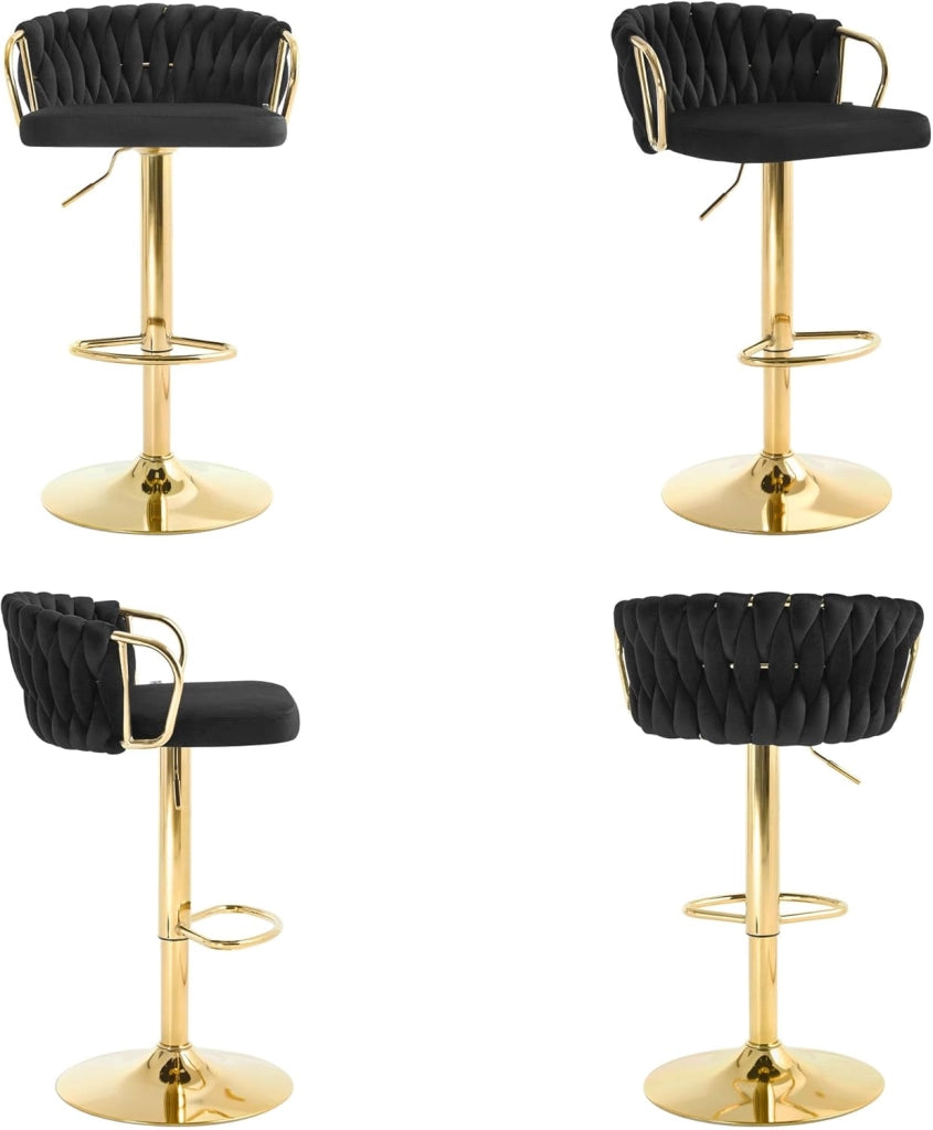 Set di 2 Sgabelli da Cucina Altezza Regolabile, Sgabelli da Bar in Velluto, Girevoli a 360°, con Base in Metallo e Poggiapiedi, Nero