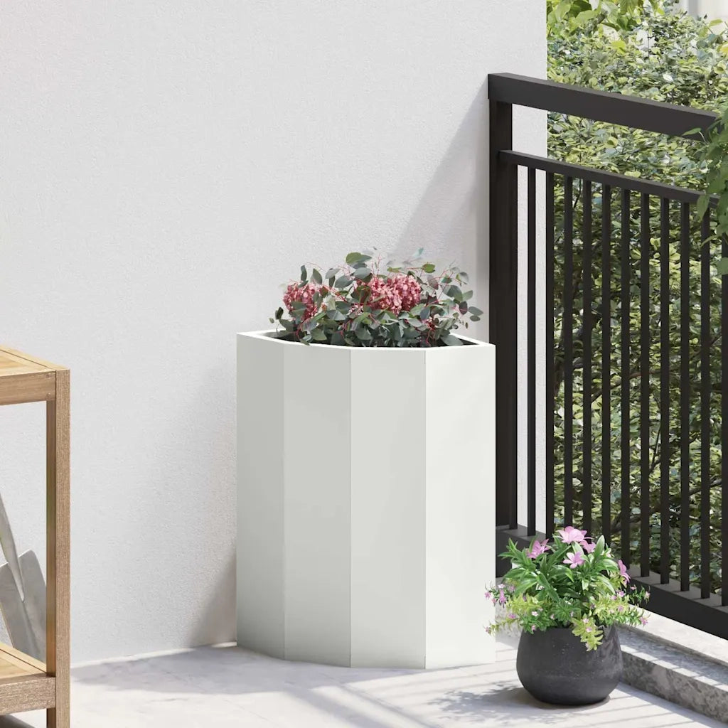Vaso d'angolo-Fioriera-Contenitore per Piante Bianco 30 x 30 x 50 cm Acciaio