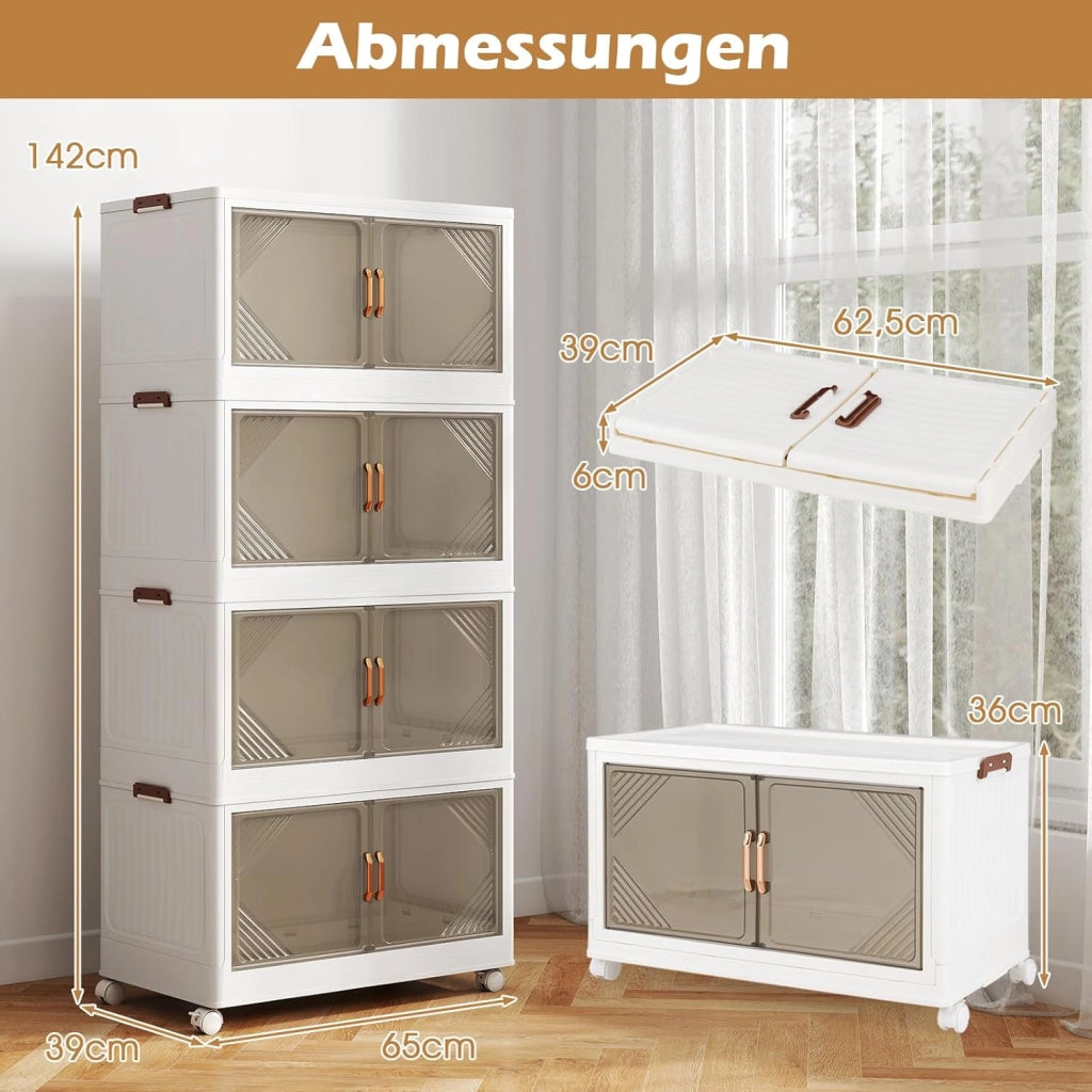 Scatole portaoggetti con coperchio, contenitore con ruote, porte, maniglie, organizer per soggiorno, camera da letto, dormitorio (284 l, 65 x 39 x 142 cm)