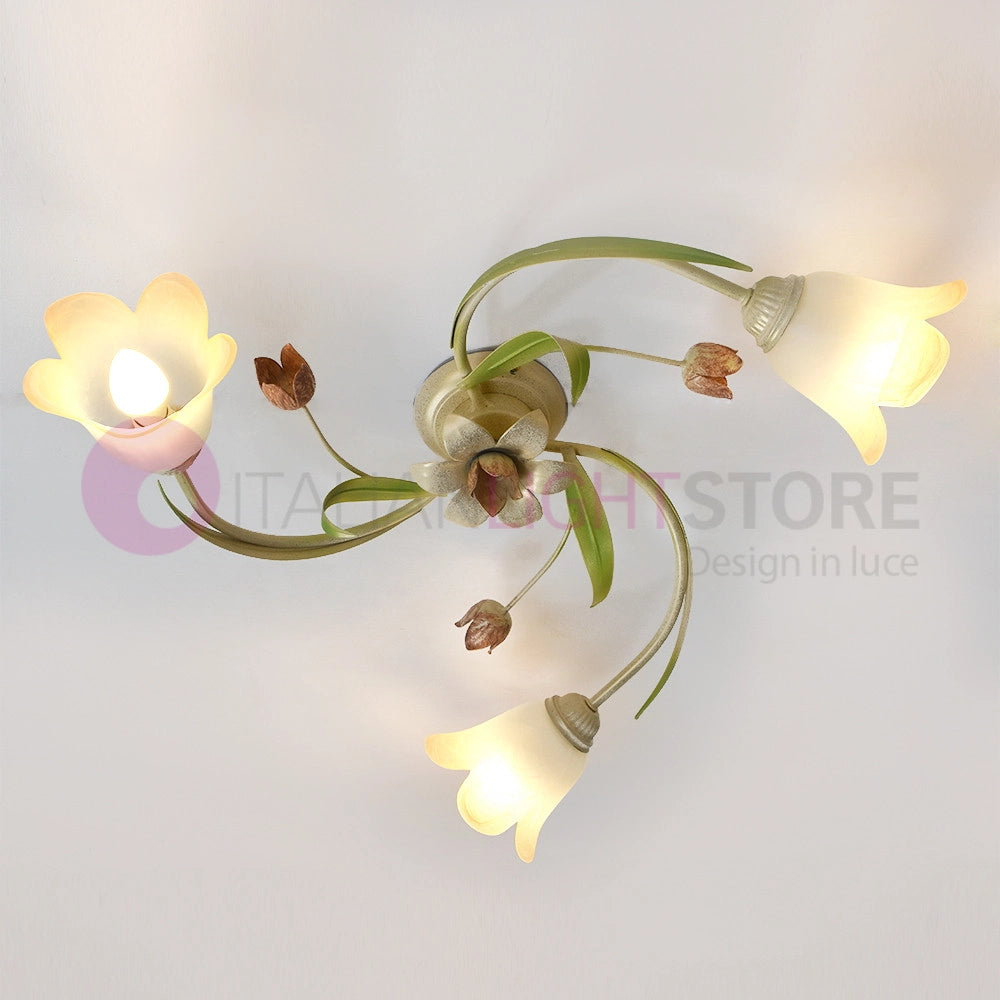FLORA Plafoniera a 3 Luci in Ferro Decorato Stile Floreale