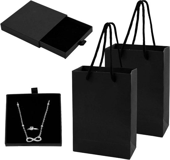 Cassa di Presentazione in Velluto per Collane e Bracciali con Scatola di Regalo - Set da 2 - Nero - Confezione di Lusso