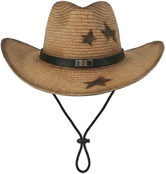 Cappello da sole con protezione UV - Cappello cowboy per donne - Cappello di paglia - Larghezza bordo 9 cm - Design retro - Leggero e respirabile