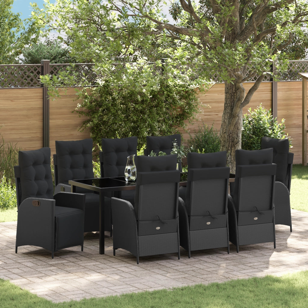 Set da Pranzo da Giardino 9 Pezzi Nero Polyrattan