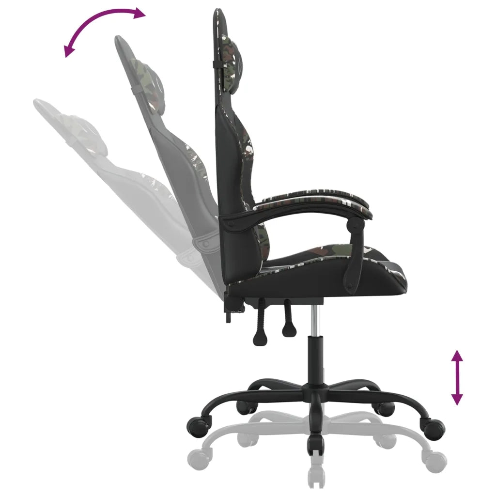 Sedia da Gaming | Sedia da e-sports Girevole Nero e Mimetico in Similpelle