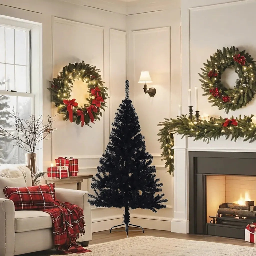 Albero di Natale Artificiale a Metà con Base Nero 150 cm PVC 344676