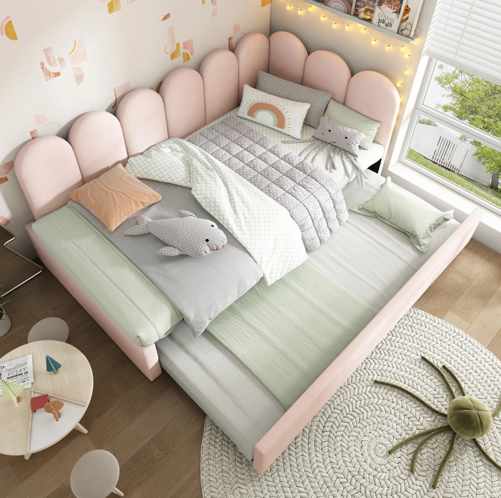 Divano letto 90x200 cm; rete estraibile; design a griglia; velluto; rosa (Senza materasso)