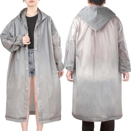 Regolabarica Premium - Poncho da pioggia trasparente con cappuccio per donne e uomini outdoor, set da 2