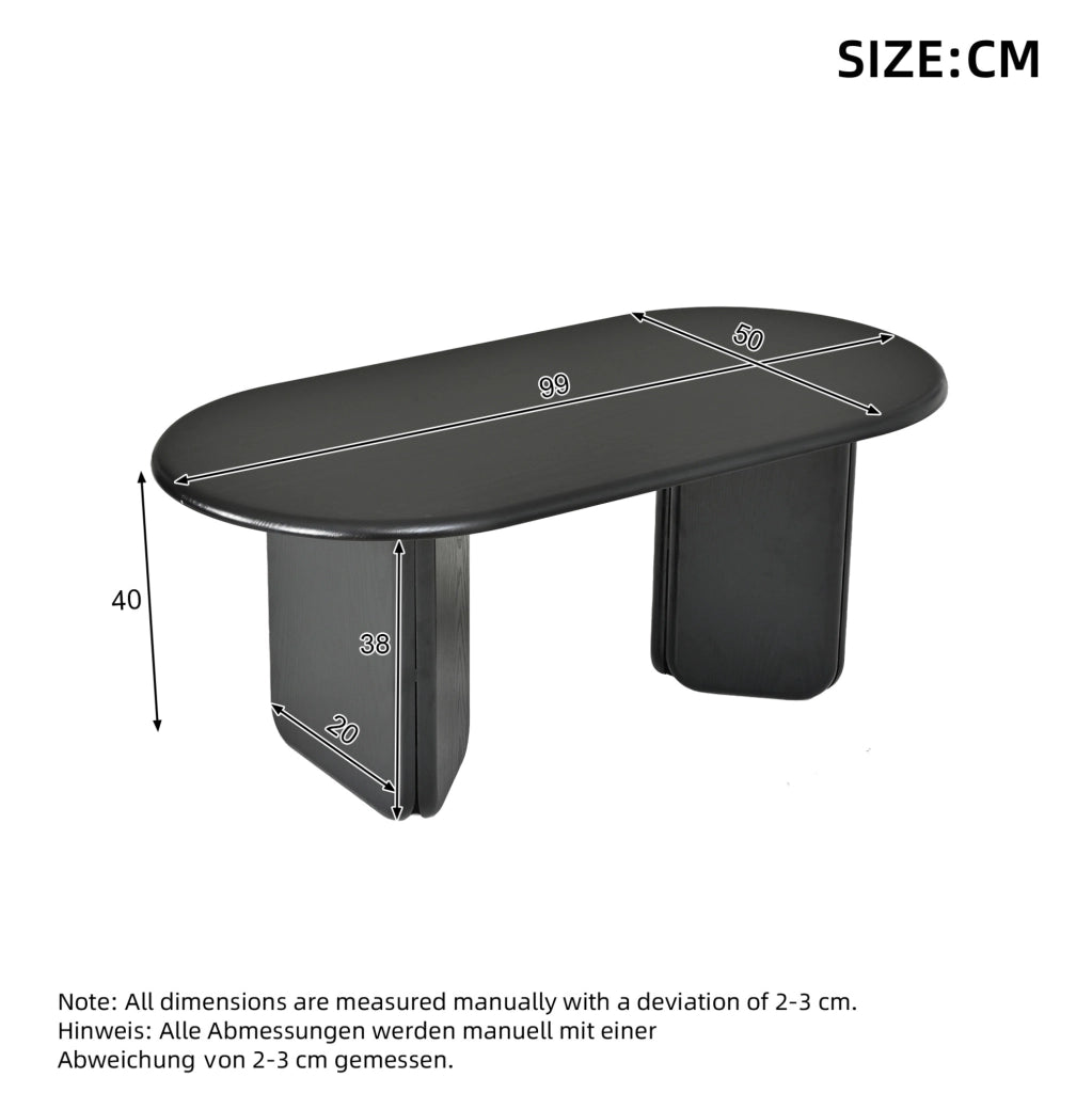 Tavolino da caffè ovale 99x50x40 cm in MDF nero con gambe arrotondate