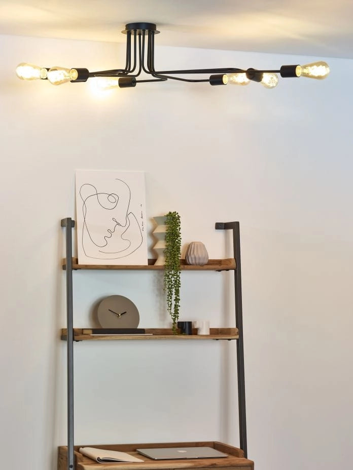 Lampadario Lucide Lester nero 8xE27 dimmerabile metallo