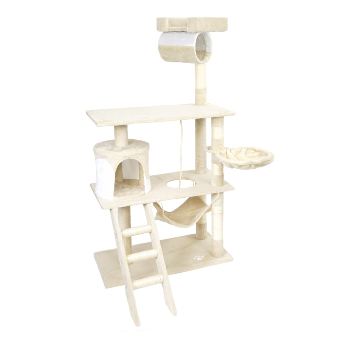 Albero tiragraffi per gatti beige/bianco 141cm per arrampicarsi Sisal