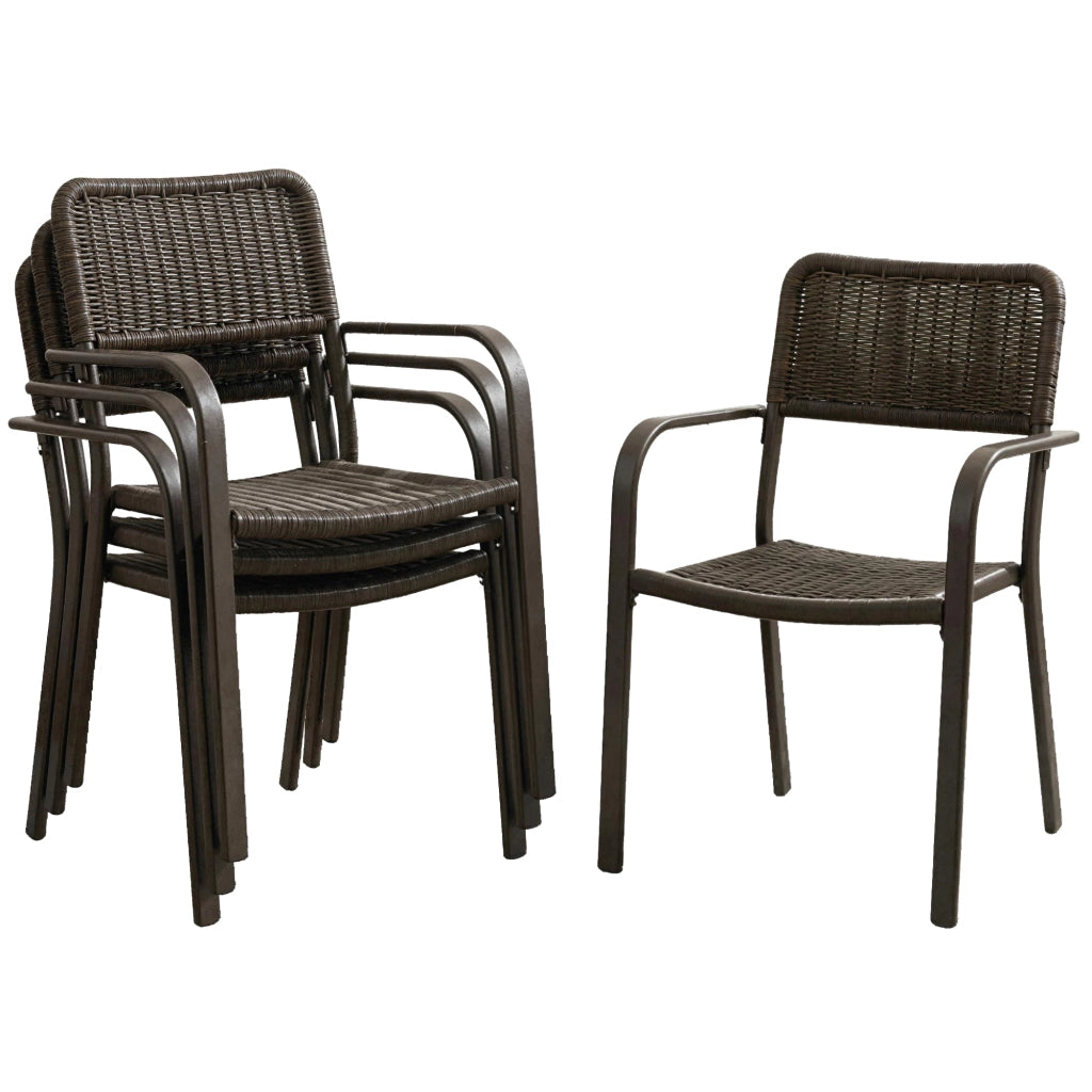 Set di 4 Sedie da Giardino Apilabili con Braccioli ¨C zephmum ¨C Marrone Scuro 55x60x83 cm