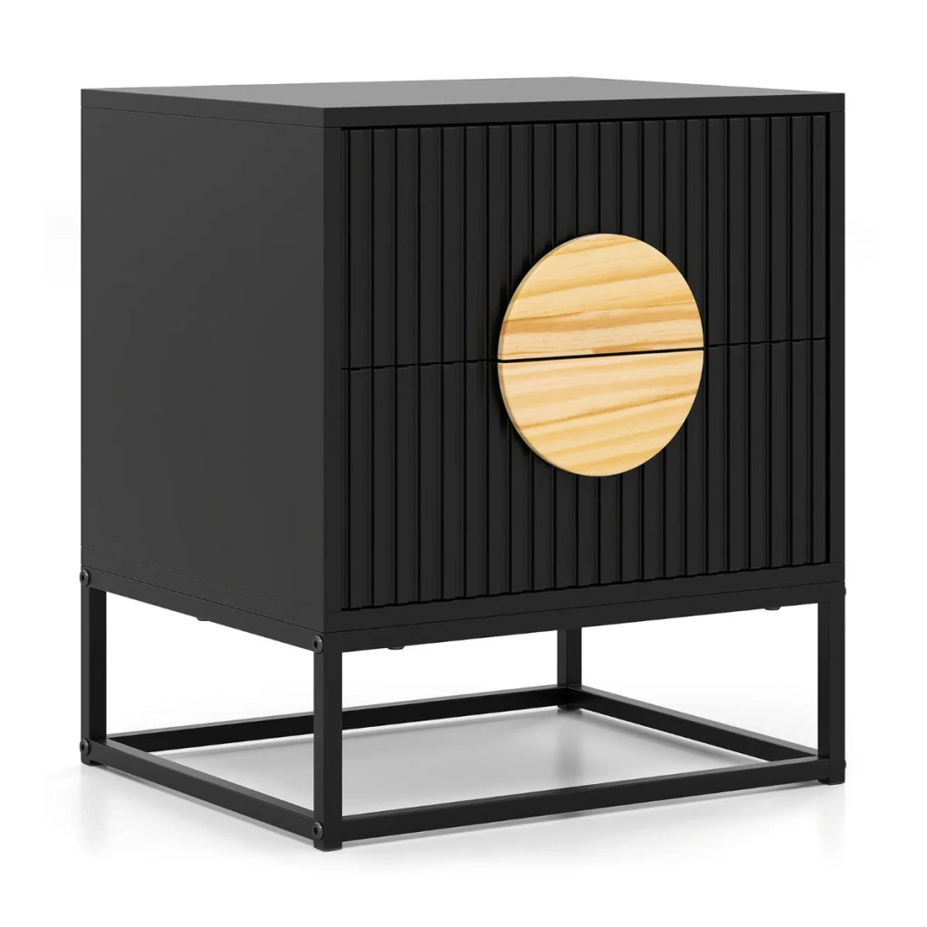 Comodino con 2 cassetti 48 x 40 x 55 cm pratico contenitore moderno atmosfera accogliente legno MDF nero 20_0014027