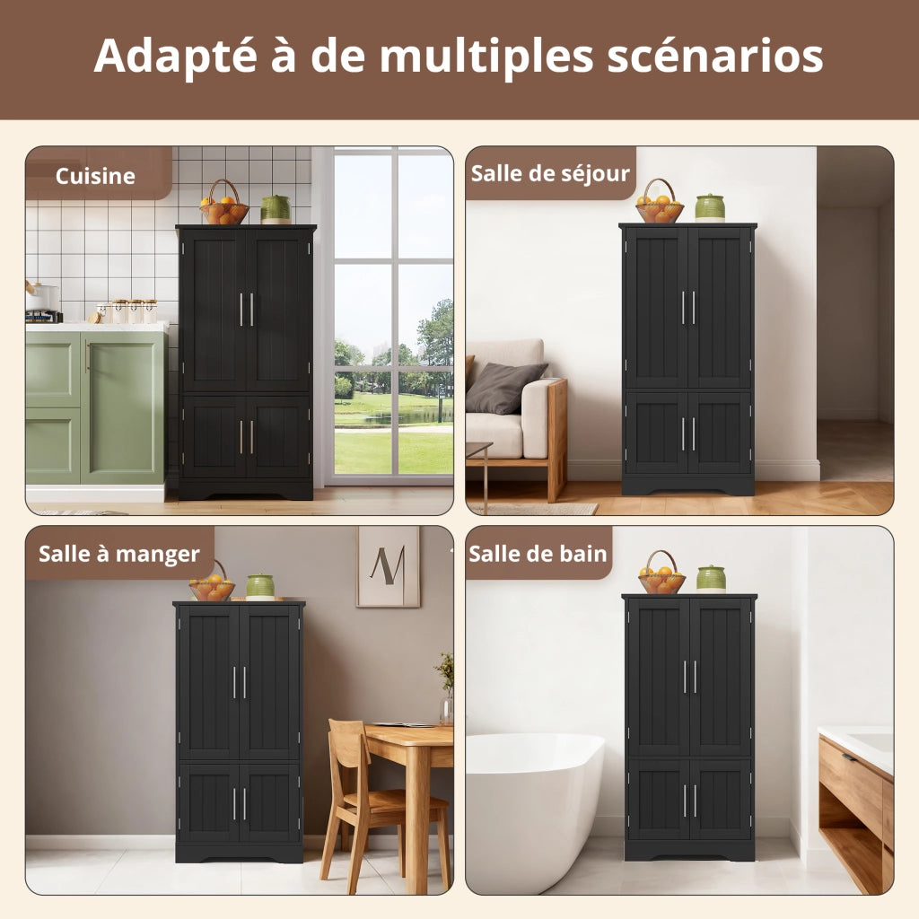 Credenza con 4 ante; ripiani regolabili e luce LED - per cucina - 120×60×40 cm - nero