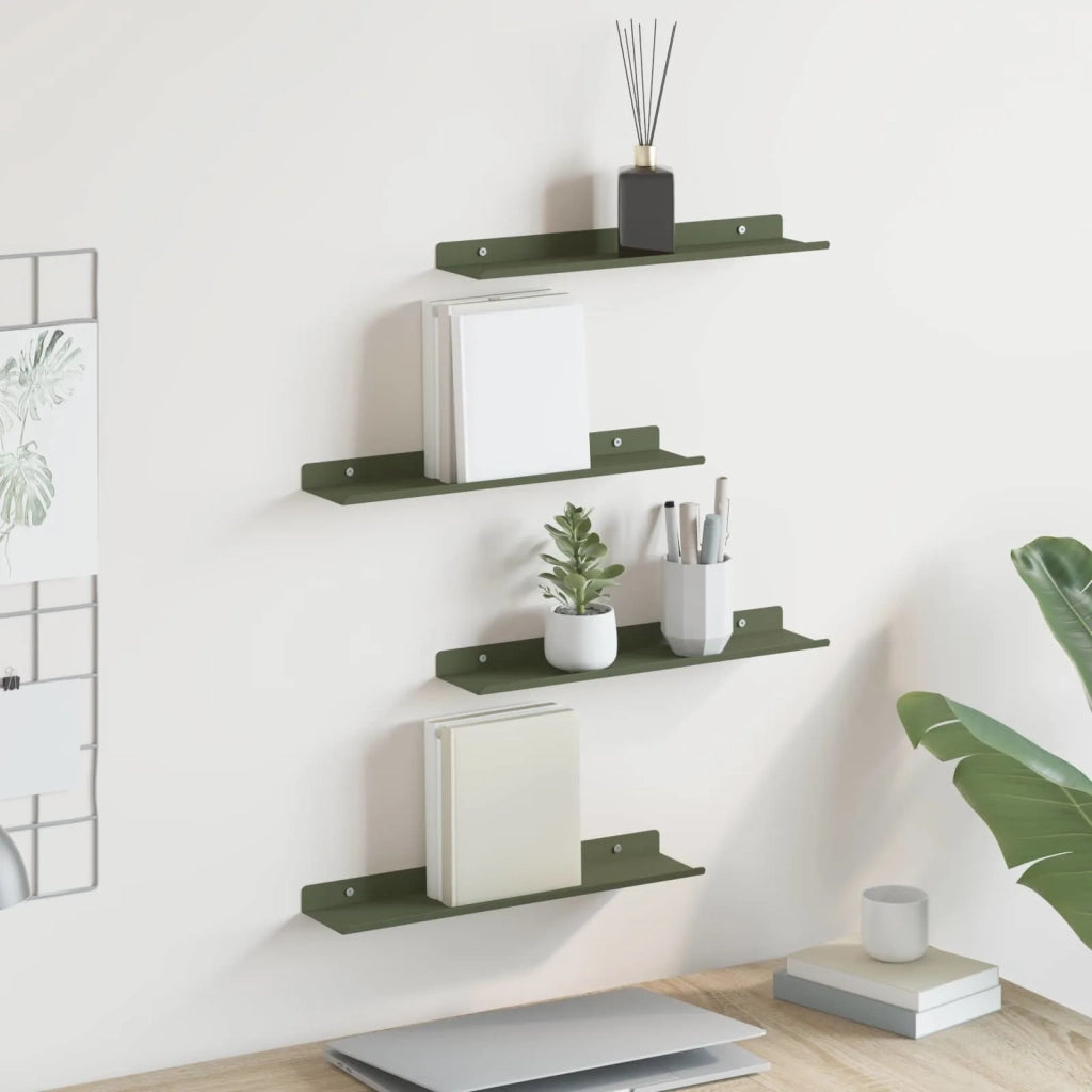 Mensola sospesa 4 pcs Verde oliva 40 x 8,5 x 2,5 cm Acciaio