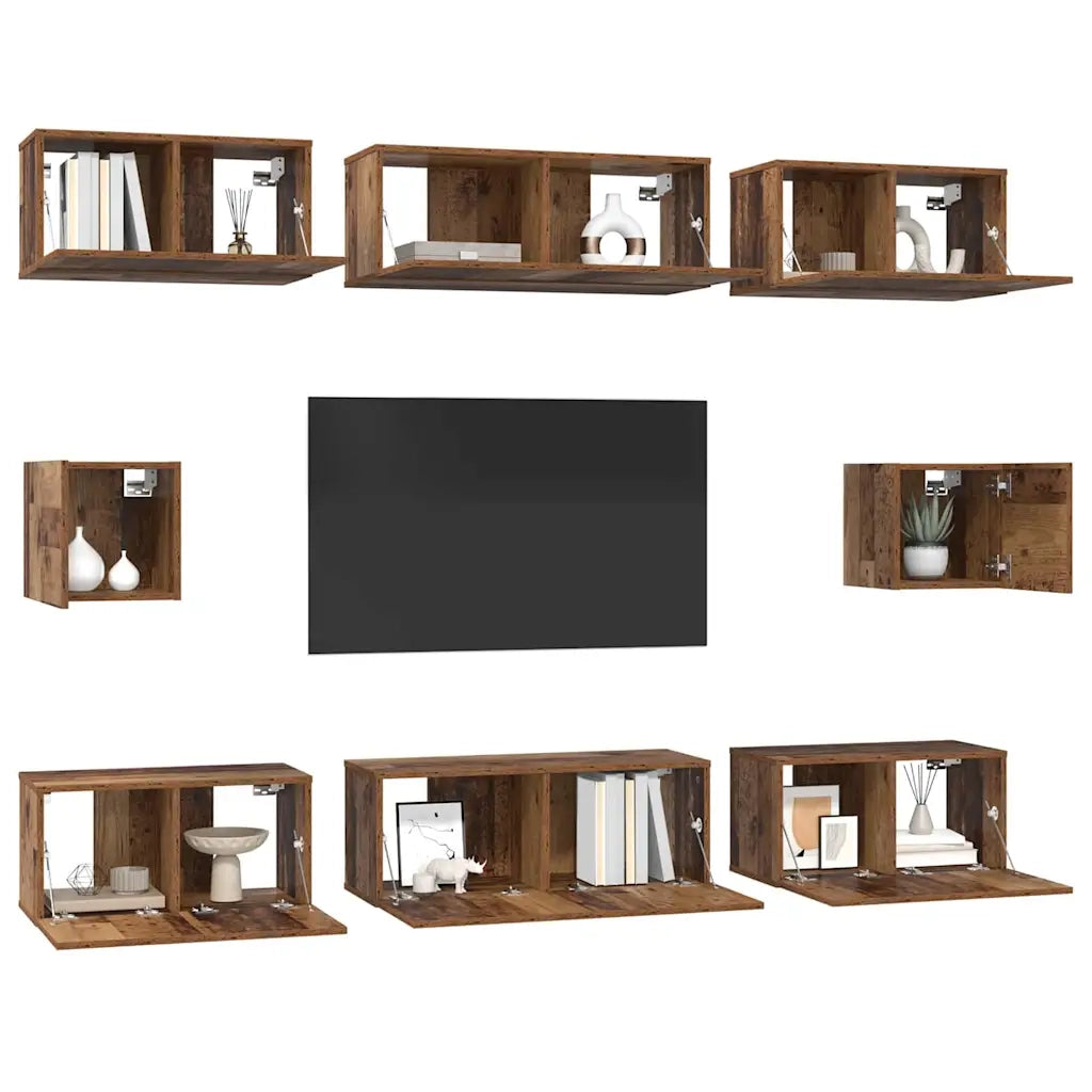 Set mobile TV 8 pz-Set di 8 Credenza per TV Legno vecchio Legno multistrato 391977