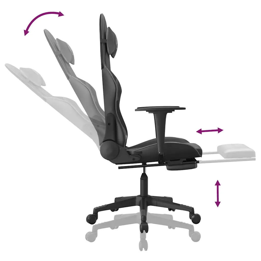 Sedia da Gaming | Sedia da e-sports Massaggio Poggiapiedi Nero e Grigio Similpelle