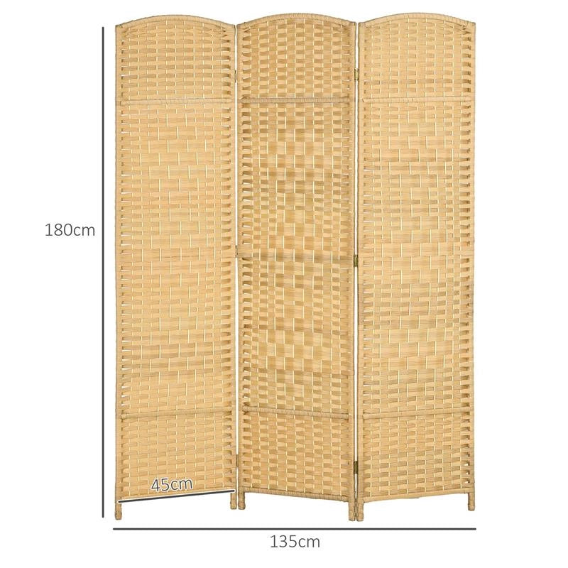PARAVENTO A 3 ANTE PIEGHEVOLE PER INTERNI AUTOPORTANTE E INTRECCIATO 135X180 CM COLOR LEGNO