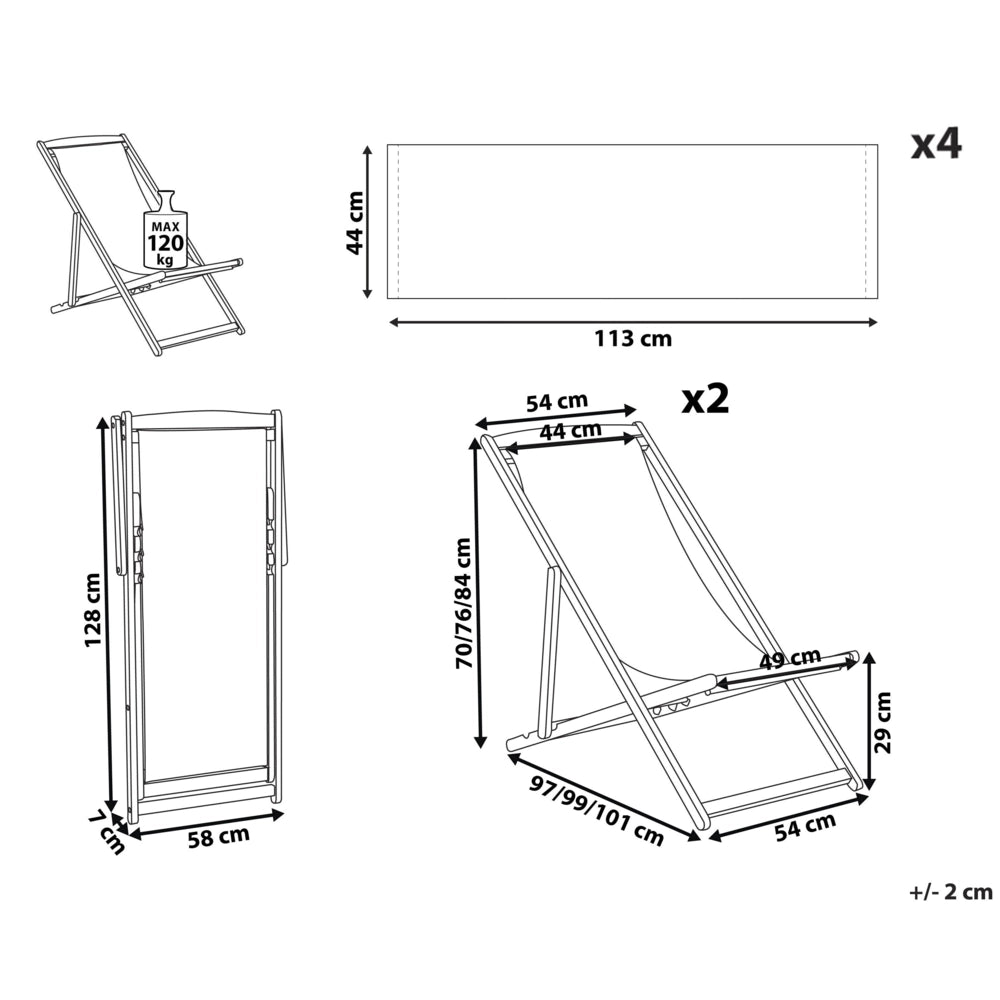 Set di 2 sedie a sdraio da giardino con struttura in legno di acacia chiaro con motivo floreale in tessuto amaca sedile reclinabile