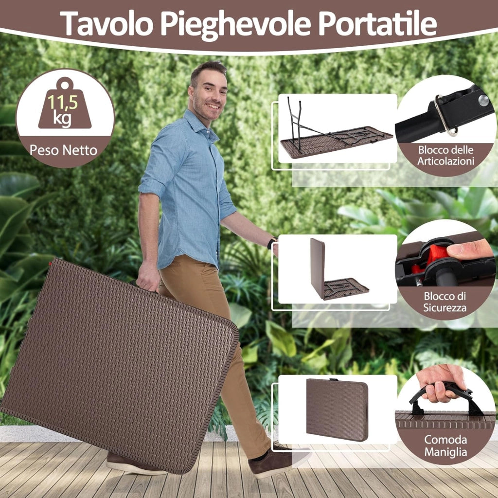 Tavolo da Picnic Pieghevole 180 cm, Tavolo Portatile in HDPE, per Giardino Campeggio Festa, Portata 160 kg (Tavolo)
