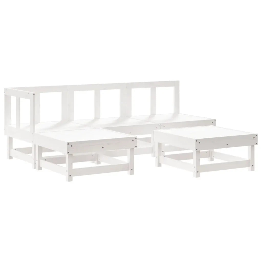 Set Salotto da Giardino 5 pz-Sedia da esterno Bianco in Legno Massello di Pino