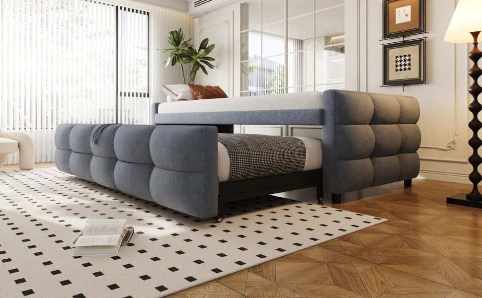 DESMIU Lit estraibile 90/180 × 190 cm 2 posti con schienale, senza materasso, in teddy, grigio