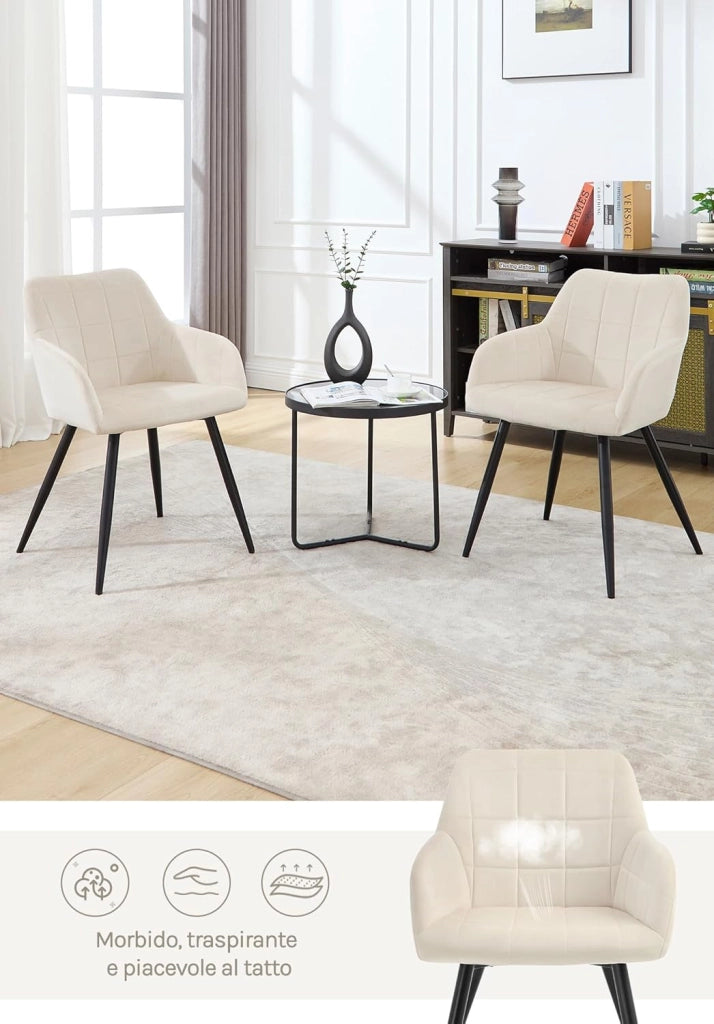 Sedia per Sala da Pranzo Imbottita, Poltroncina in Velluto,Sedia da Cucina con Braccioli e Schienale, Gambe in Metallo, moderne,Crema, BH93cm-1