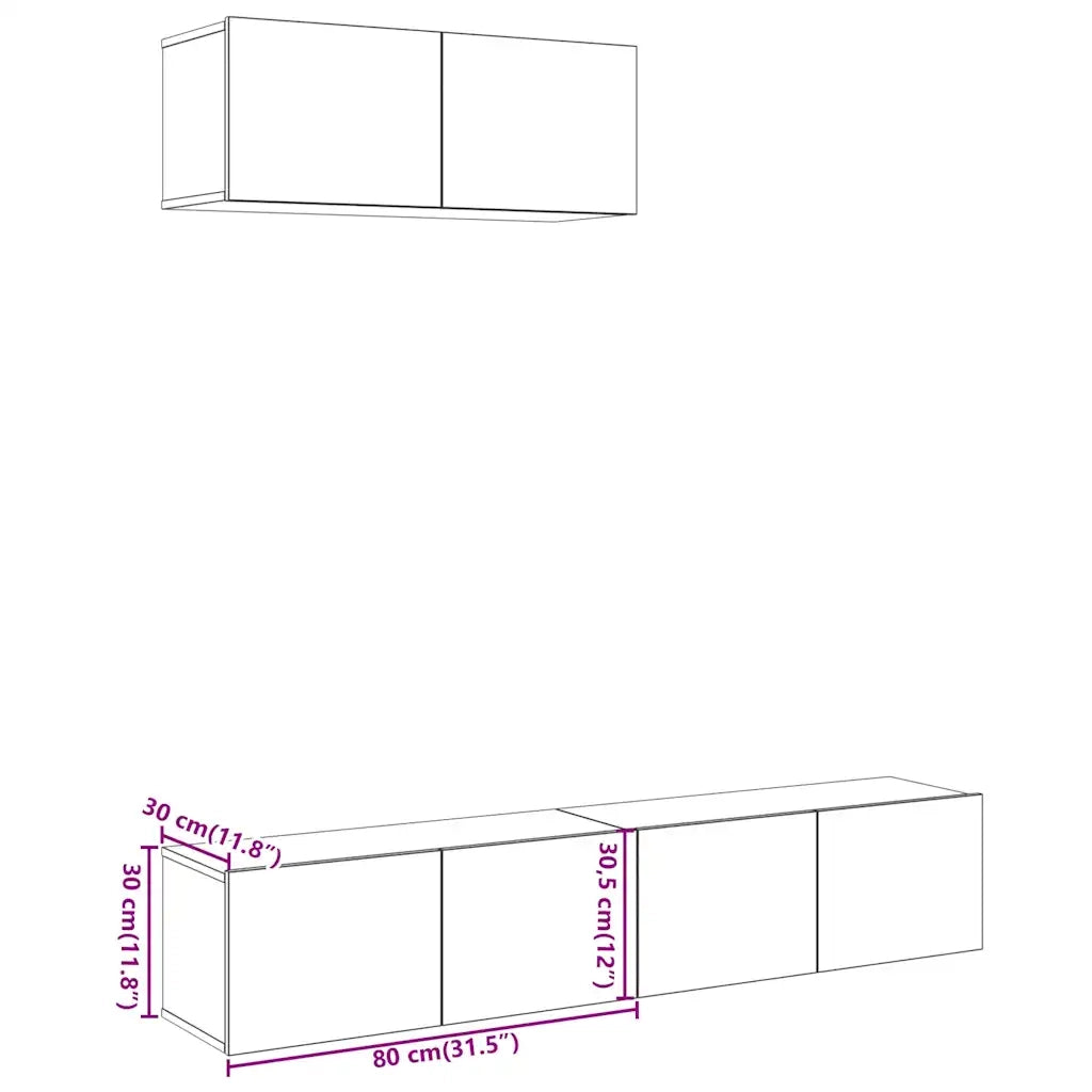 Set Mobile TV 3 pz Montato a Parete Rovere in Truciolato 3329004