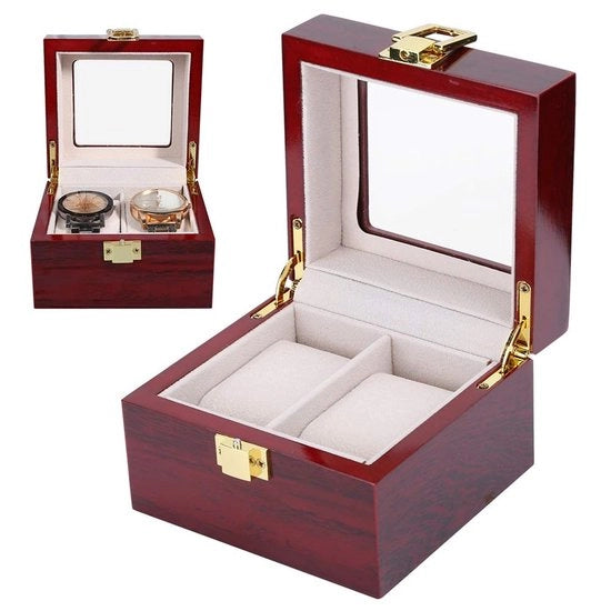 Cassettiere per orologi da 2 pezzi - Cassetta in legno - Copertura in vetro - Supporti per orologio rimovibili - Progettata per durata - Aspetto elegante
