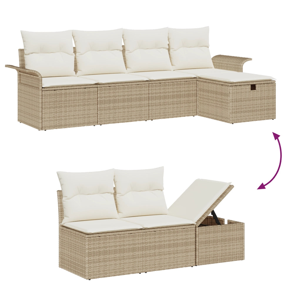 Set Divano da Giardino 6 Pezzi con Cuscini Beige Rattan Poliestere